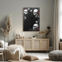 Gothic Skull and Roses Art Poster - Artistic Poster