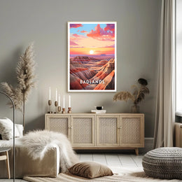 Badlands Sunset Travel Poster Vintage National Park
