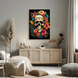 Skull and Floral Composition: Abstract or Artistic Poster
