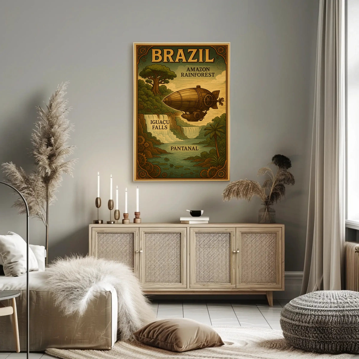 Brazil's Wonders Vintage Steampunk Adventure Poster