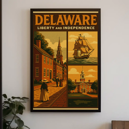 Delaware Liberty Historic Street Ship Travel Poster