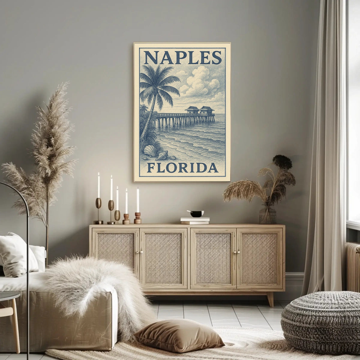 Naples Florida Coastal Poster Wall Art 18x24 Coastal Decor