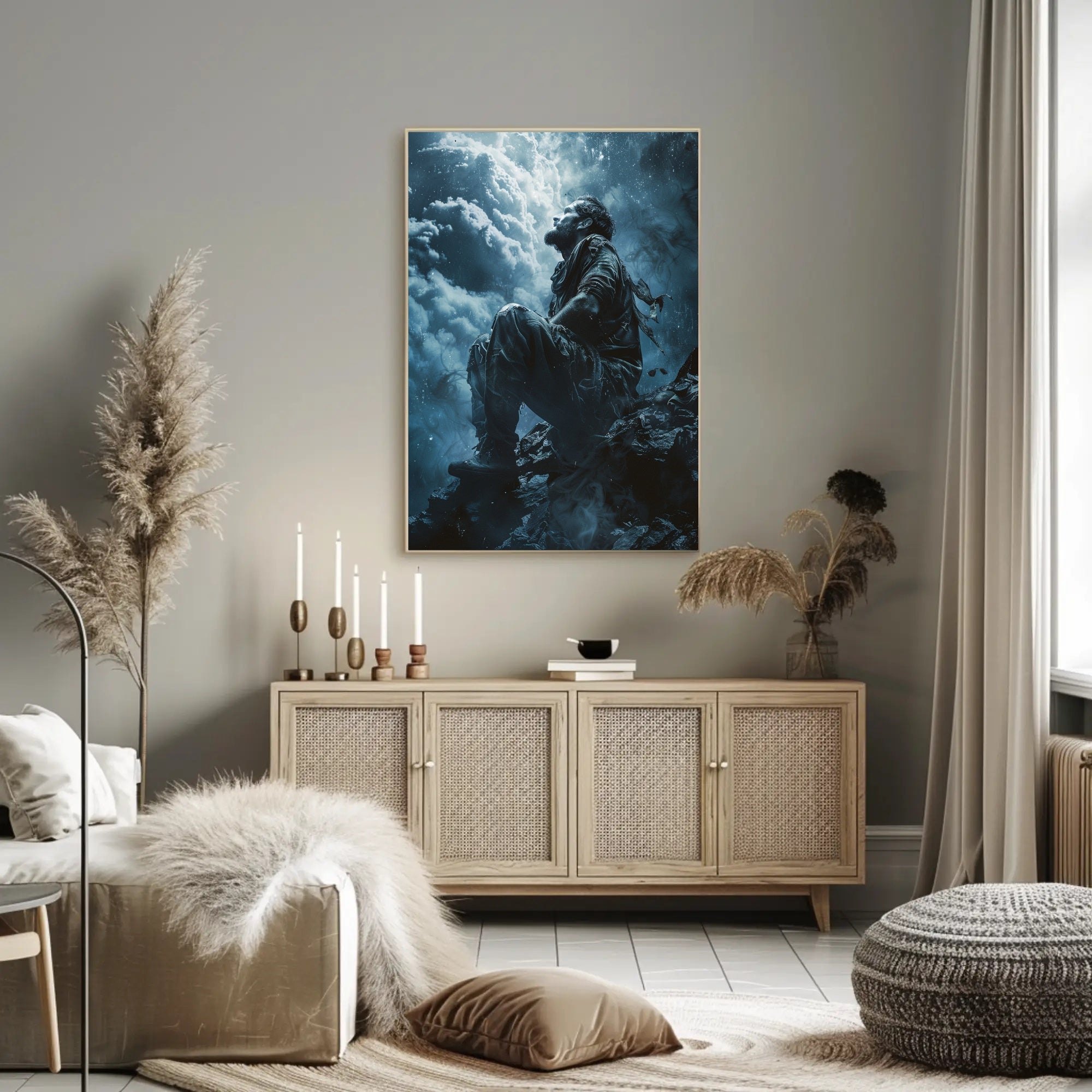 Haunting Horror Poster: Skeletal Figure with Red Eyes PosterGoat