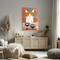 Whimsical Cat Dinner Scene Poster