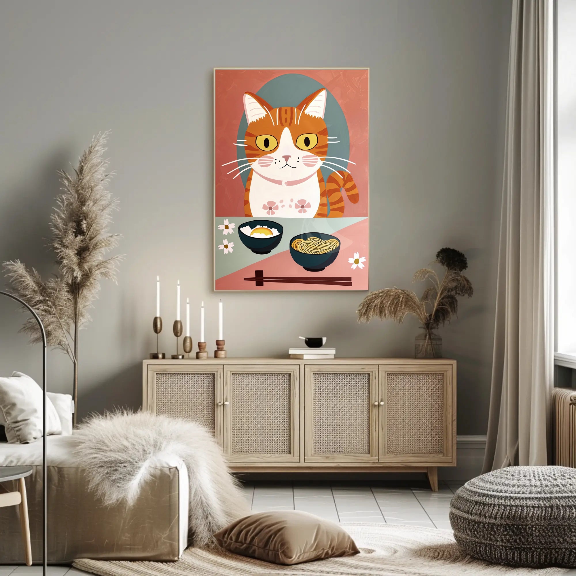 Whimsical Cat Dinner Scene Poster