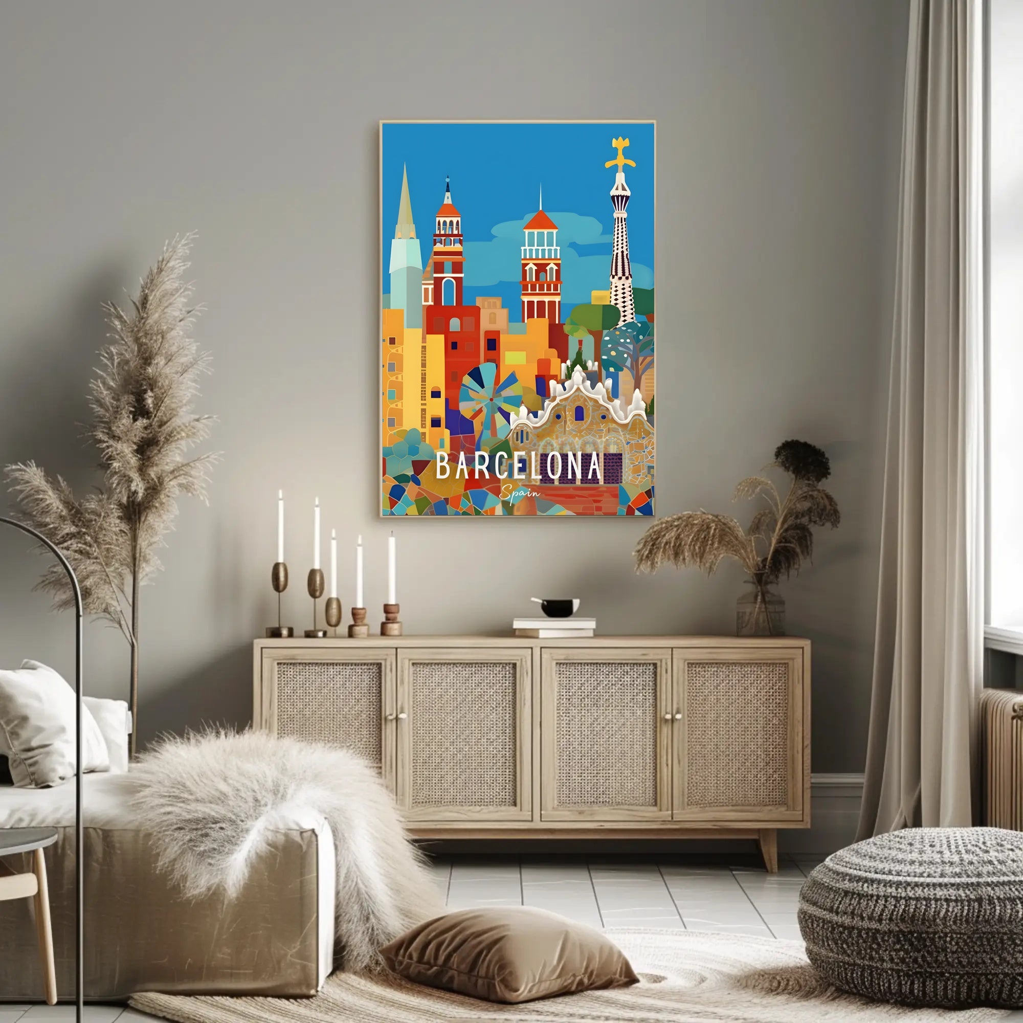 Barcelona's Vibrant Architecture Cityscape Artistic Poster