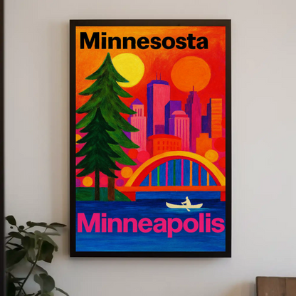 Minnesota North Woods Sunset Lake Canoe Travel Poster