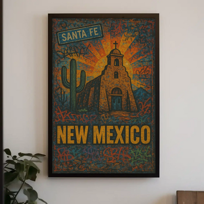 Santa Fe New Mexico Cactus Travel Poster