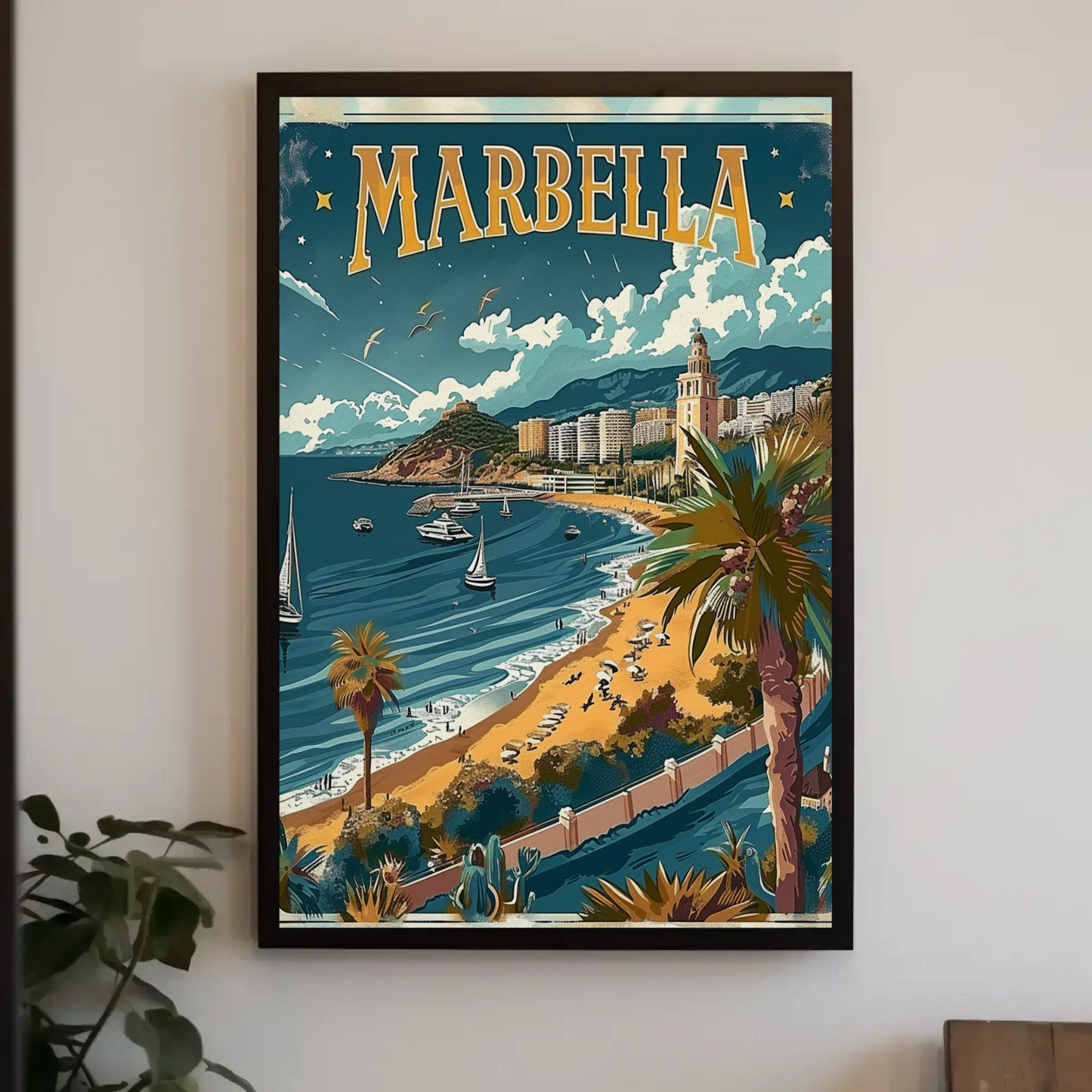 Marbella Coastal Beach Resort City Travel Poster