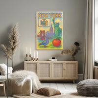 New York City Iconic Landmarks Poster Vintage Wall Art
