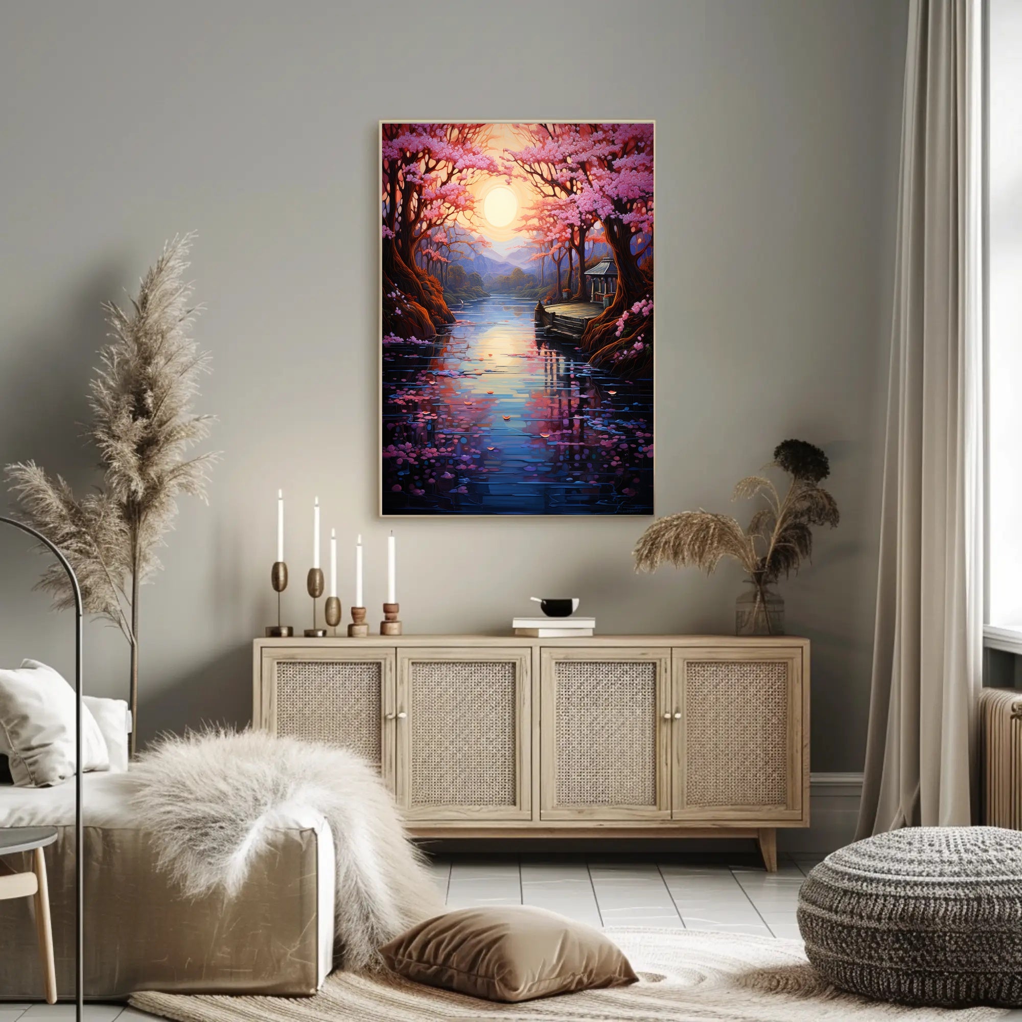 Tranquil Cherry Blossom Landscape Poster