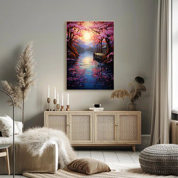 Tranquil Cherry Blossom Landscape Poster