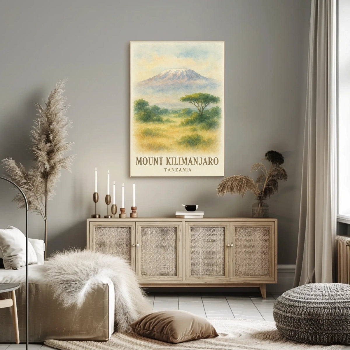 Kilimanjaro Watercolor Vintage Travel Explorer Poster
