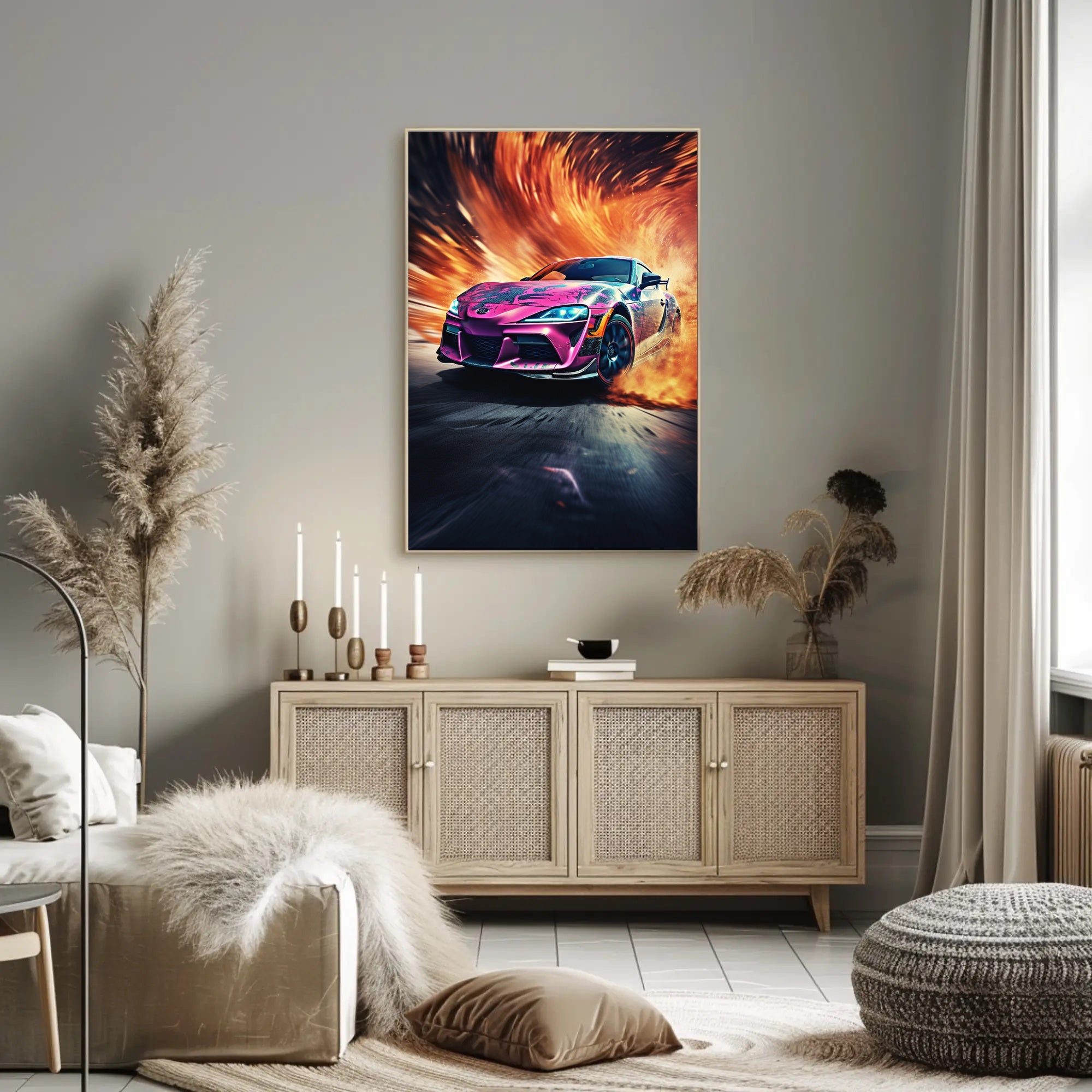 Modern Sports Travel Poster Featuring Dynamic Vehicles