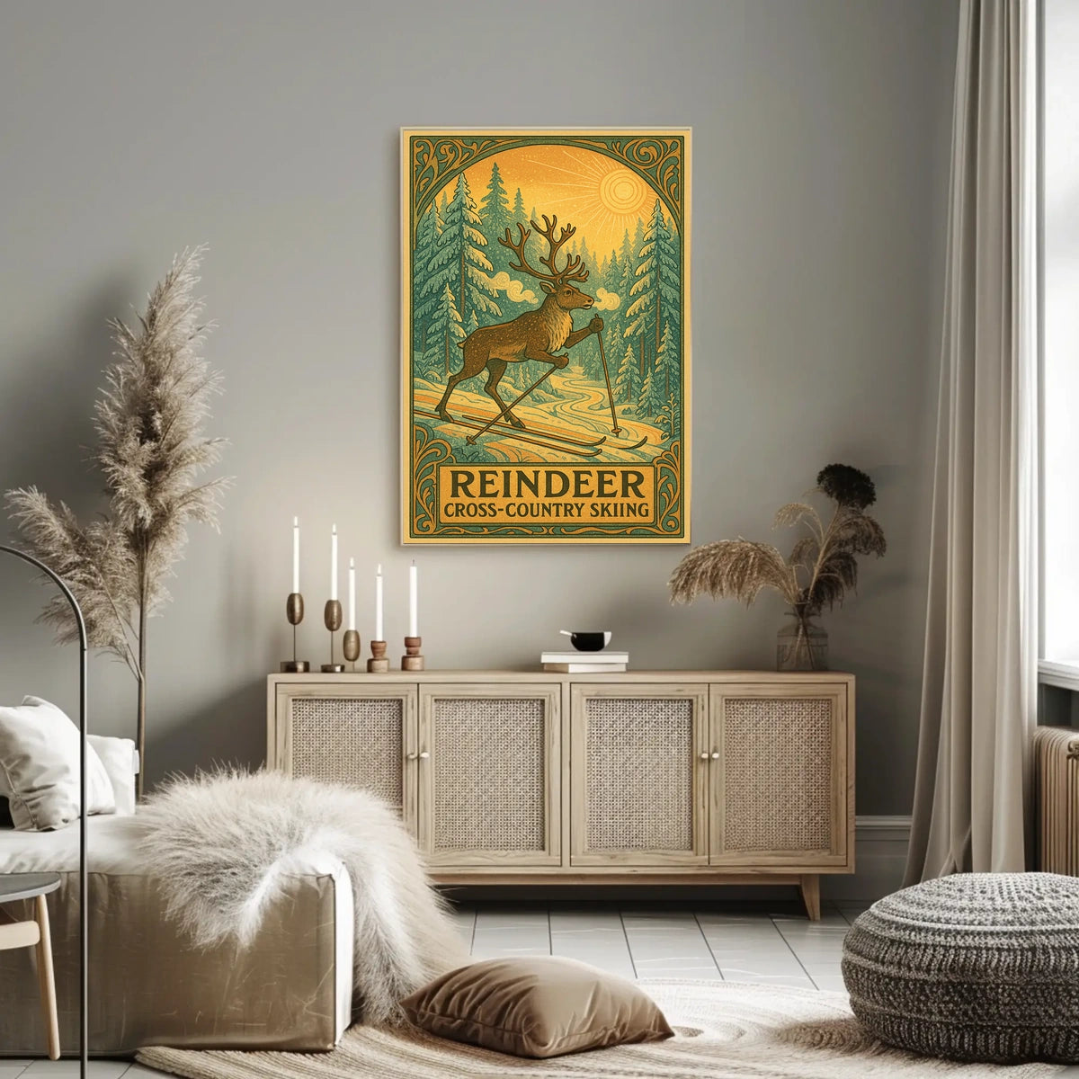Reindeer Cross-Country Skiing Poster