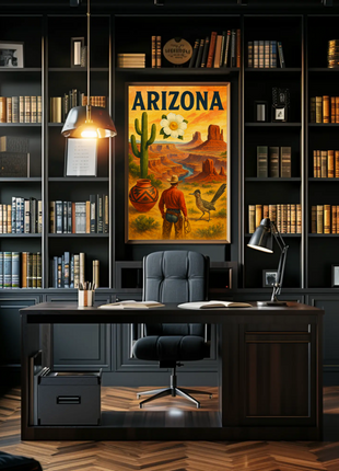 Arizona Desert Cowboy Saguaro Sunset Vintage Travel Poster
