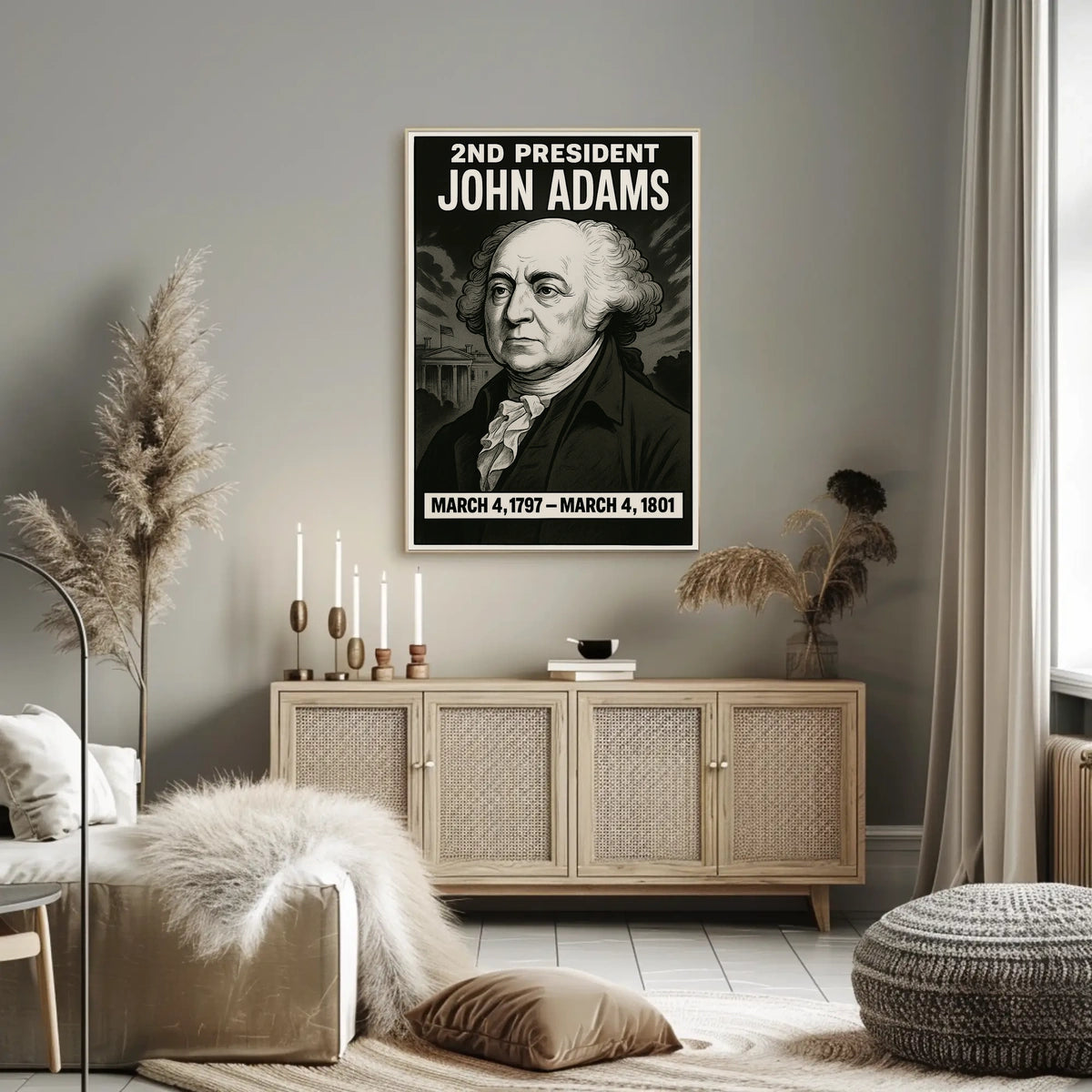 John Adams Presidential Heritage Vintage Colonial Era Scenic Wall Art Print Poster