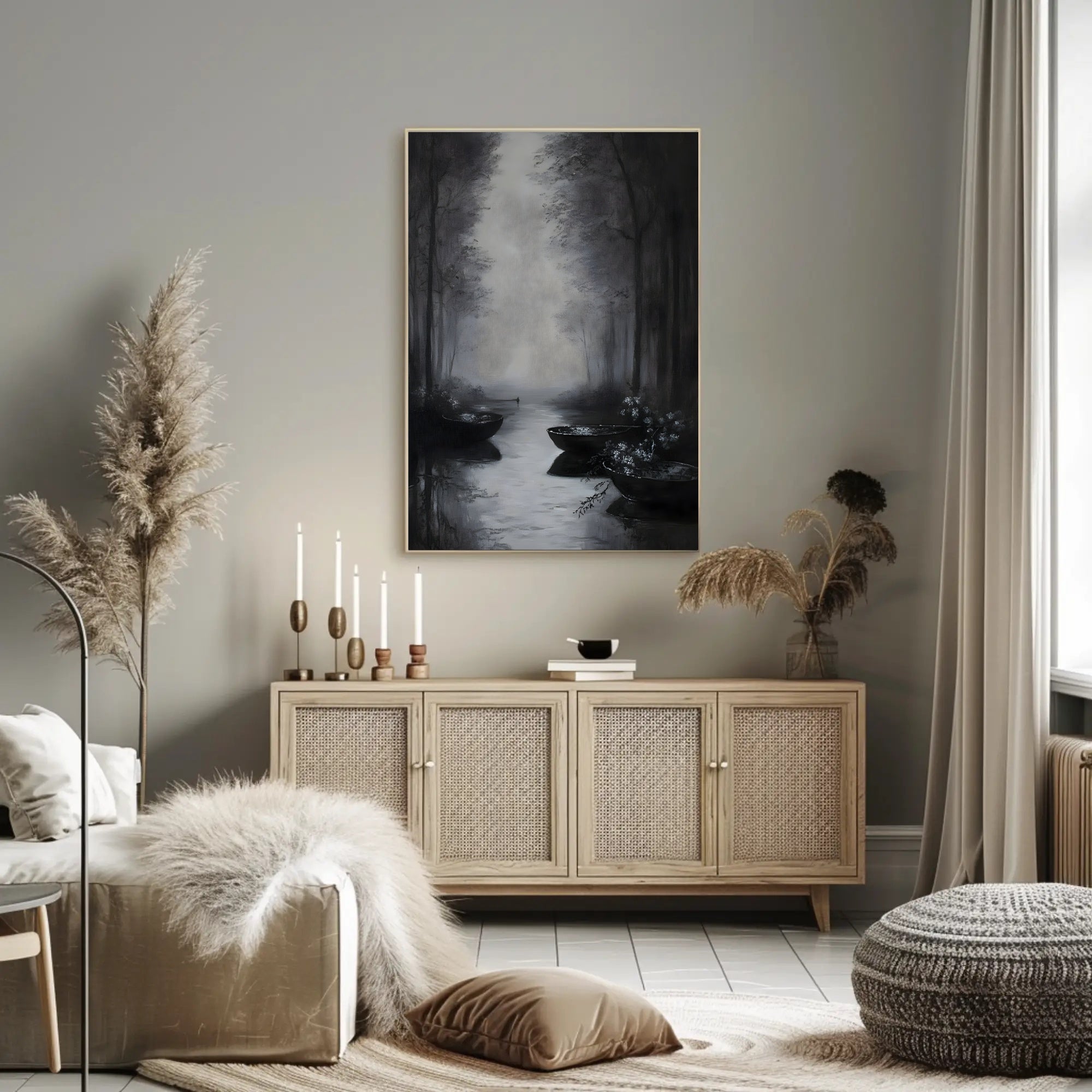 Serene Misty River Scene Artistic Poster PosterGoat
