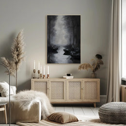 Serene Misty River Scene Artistic Poster PosterGoat