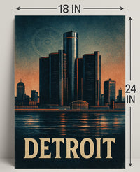 Detroit Skyline Vintage Poster Wall Art PosterGoat