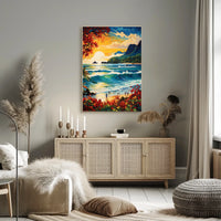 Tropical Paradise Beach Scene at Sunrise-Sunset Travel Poster