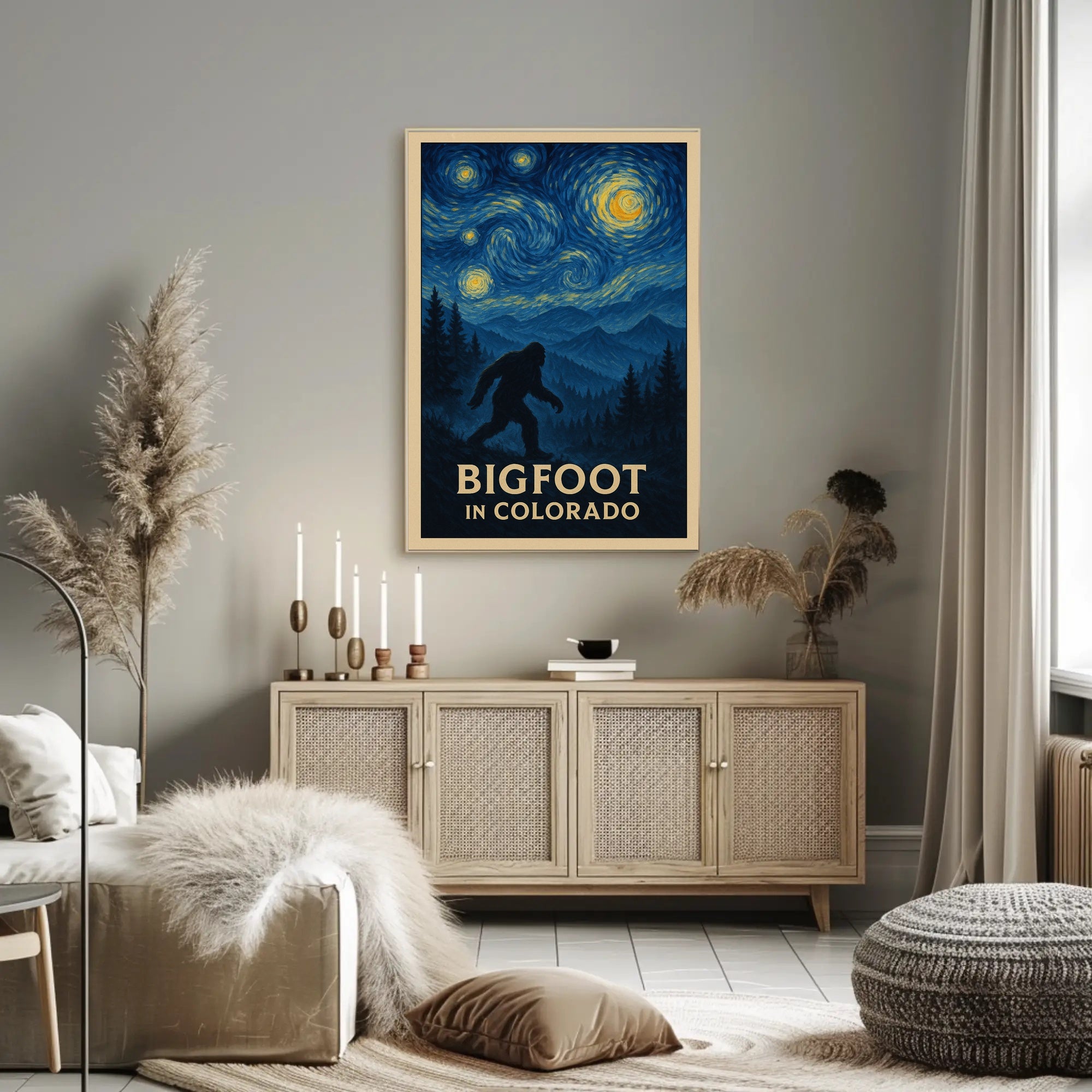 Bigfoot Colorado Poster Vintage Night Forest Wall Art