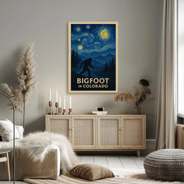 Bigfoot Colorado Poster Vintage Night Forest Wall Art