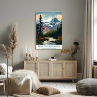North Cascades Vintage Landscape Art National Park Poster