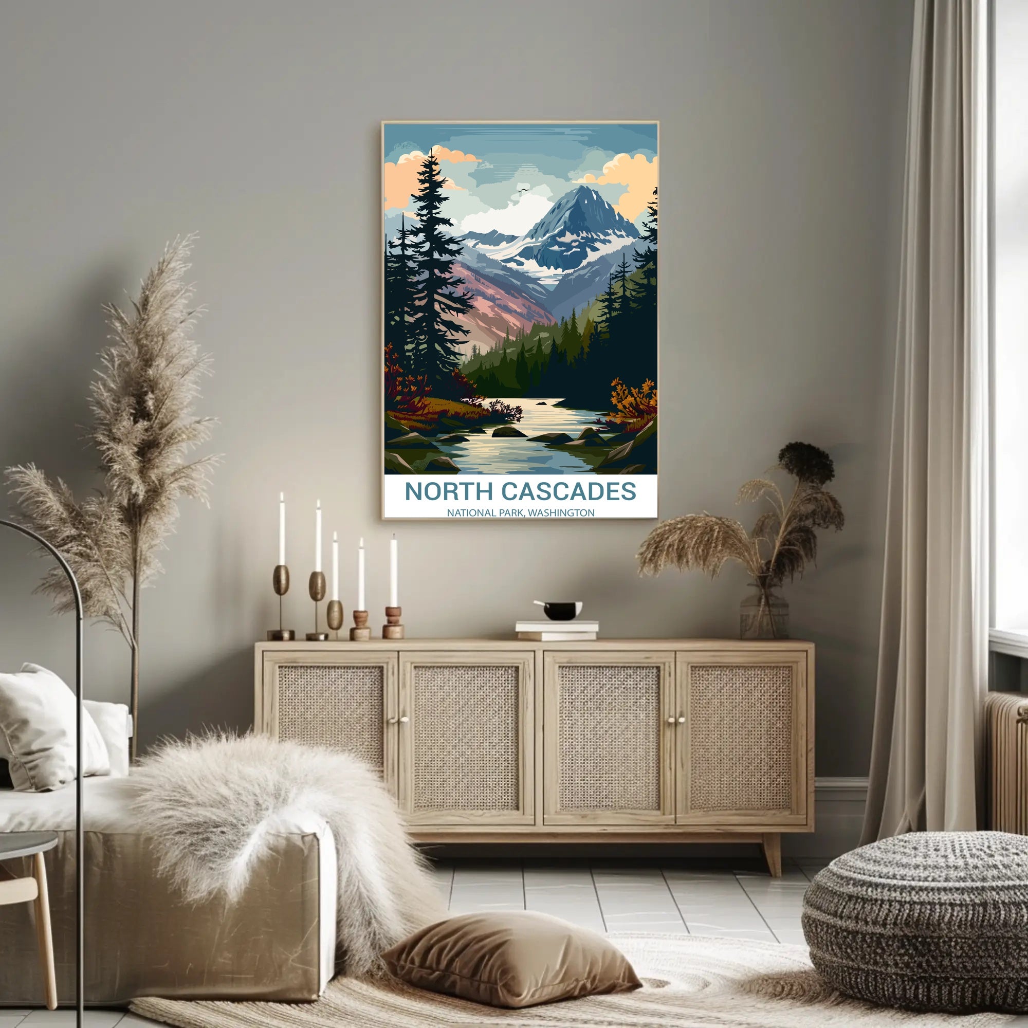North Cascades Vintage Landscape Art National Park Poster