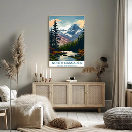 North Cascades Vintage Landscape Art National Park Poster