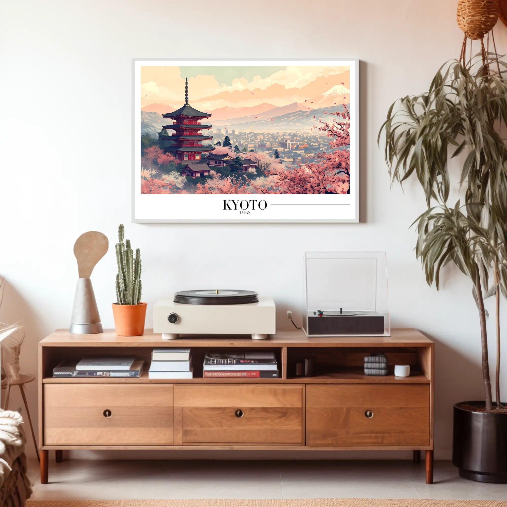 Kyoto Serenity: Cherry Blossoms and Pagoda Cultural Poster