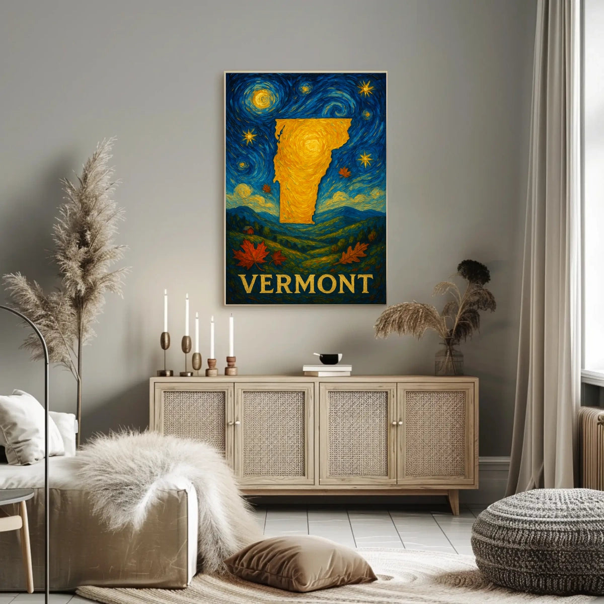 Vibrant Vermont Silhouette Art Print: Abstract or Artistic Poster