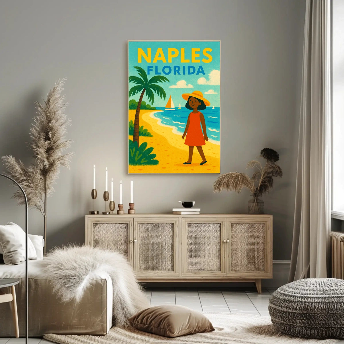 Naples Florida Beach Scene Poster Wall Art 18x24 Coastal