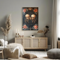 Macabre Gothic Skulls with Roses Artistic Pop Culture Poster