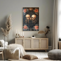 Macabre Gothic Skulls with Roses Artistic Pop Culture Poster