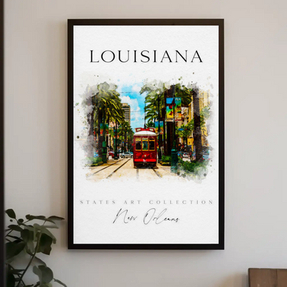 New Orleans Louisiana Streetcar Watercolor Art Poster