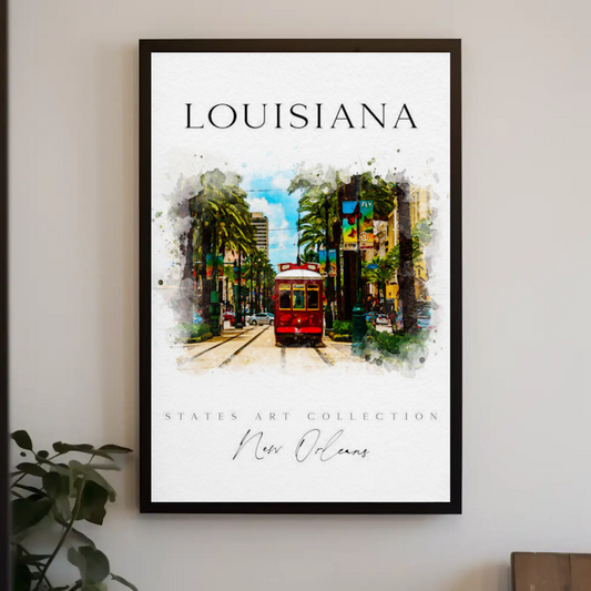New Orleans Louisiana Streetcar Watercolor Art Poster