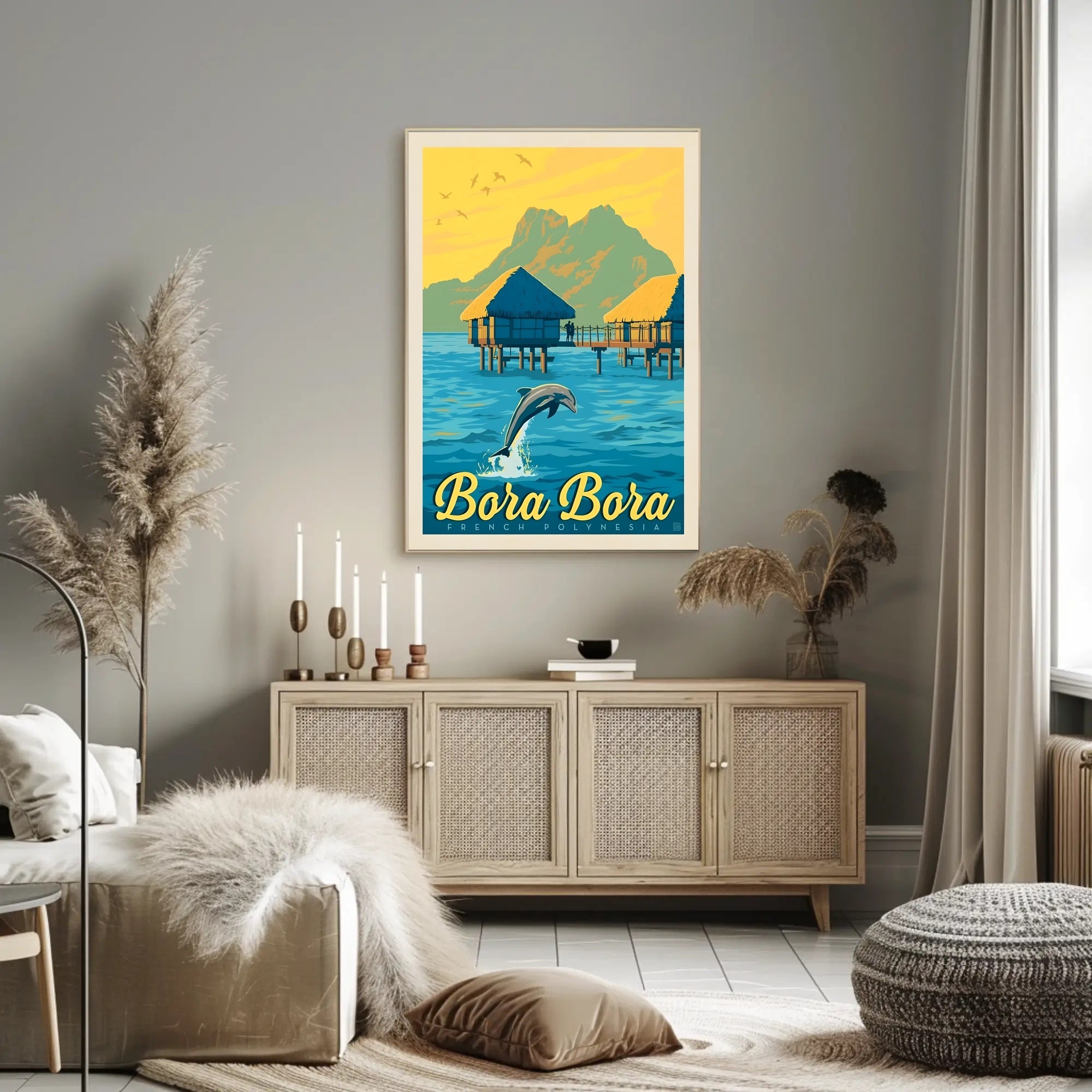 Bora Bora Overwater Bungalow Vintage Travel Poster PosterGoat
