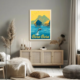 Bora Bora Overwater Bungalow Vintage Travel Poster PosterGoat