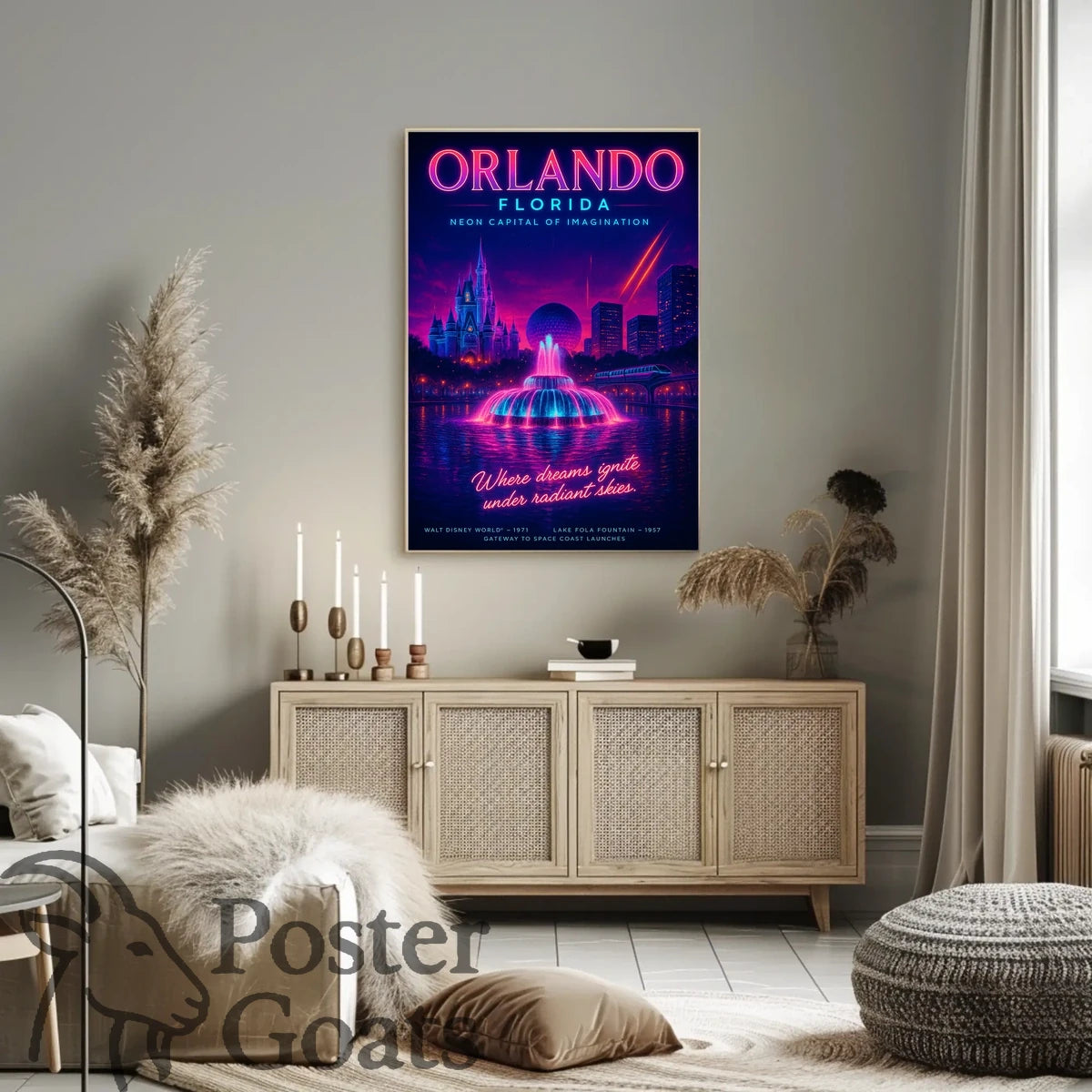 Orlando's Futuristic Neon Dreamscape: Urban Cityscape Poster