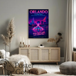 Orlando's Futuristic Neon Dreamscape: Urban Cityscape Poster