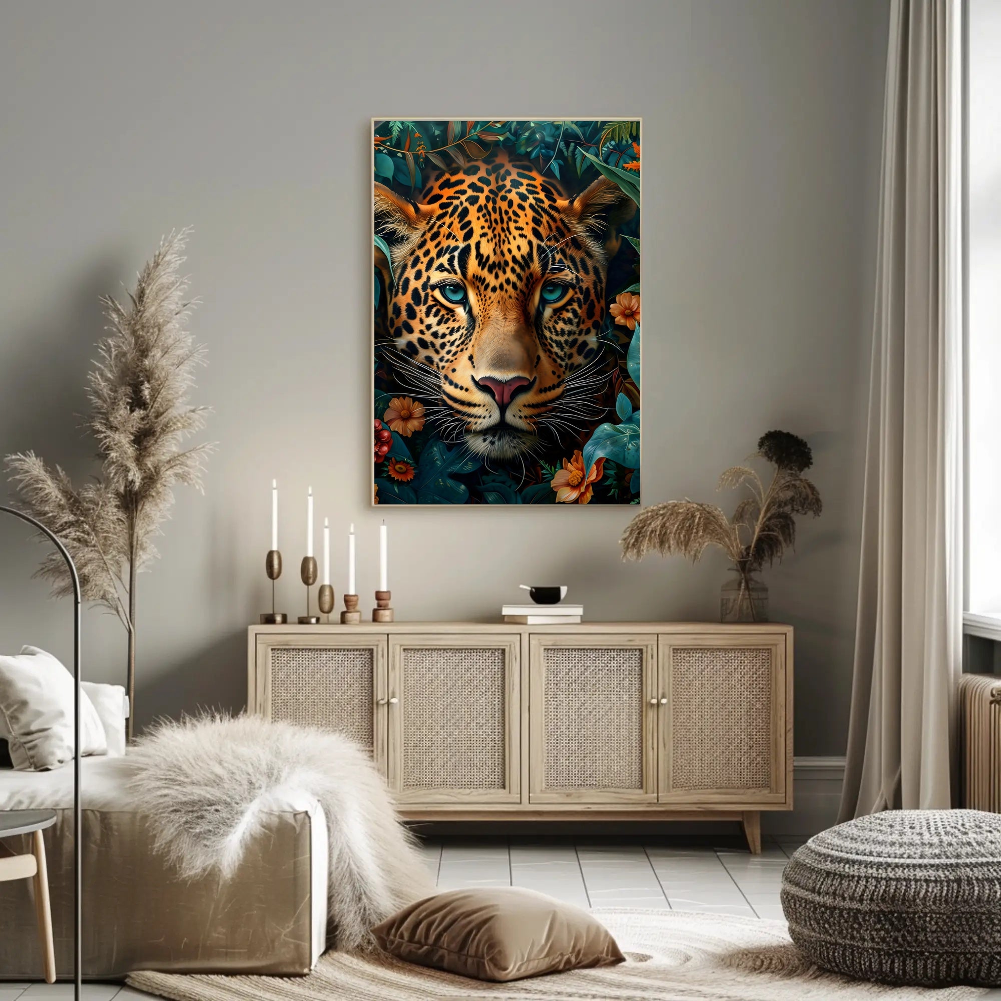Leopard's Tranquil Gaze: Photorealistic Animal Poster
