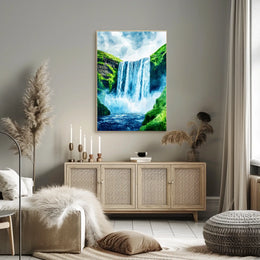 Iceland Skgafoss Waterfall Landscape Poster