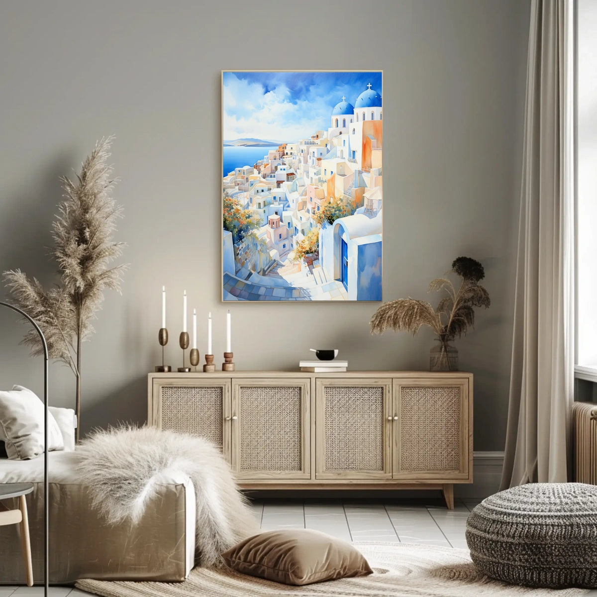 Santorini-Inspired Coastal Town Travel Poster