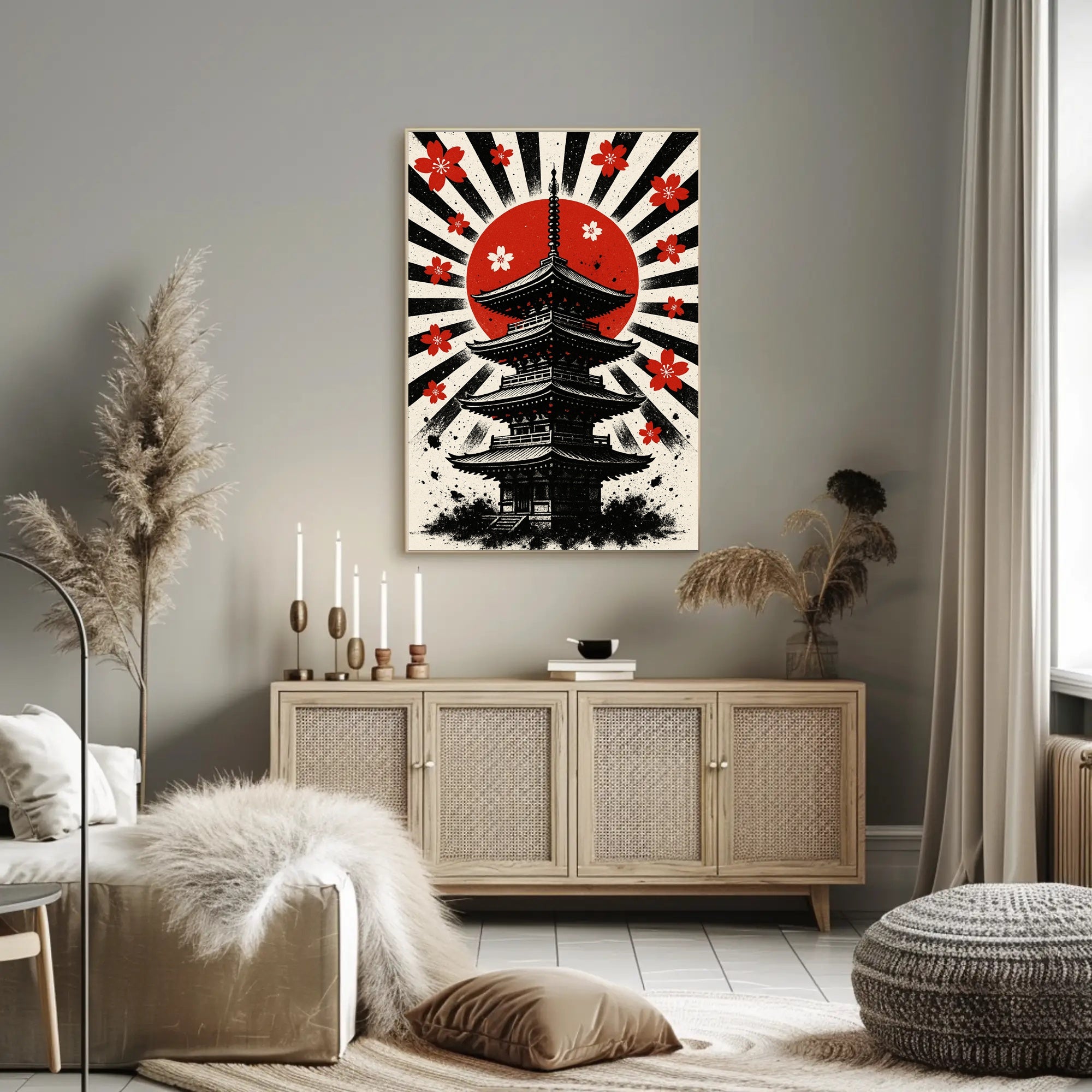 Rising Sun Pagoda Art Print Poster for Home Decor and Travel Enthusiasts PosterGoat