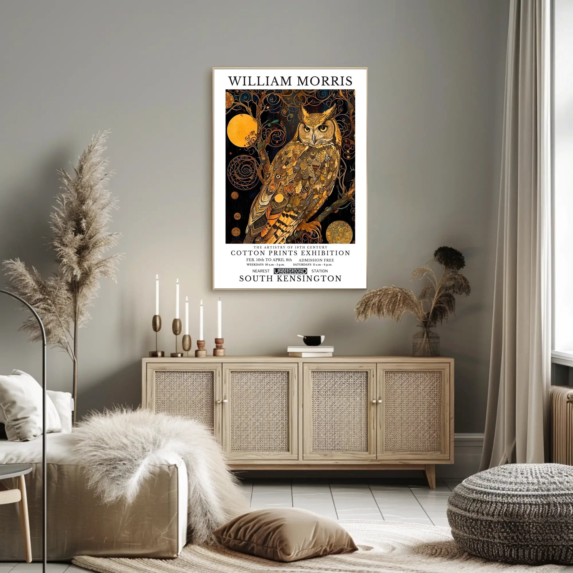 Elegant Owl Motif William Morris Artistic Poster
