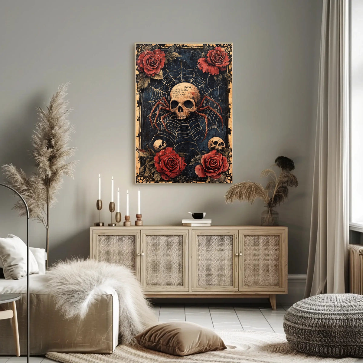 Skull with Spider Legs Gothic Abstract, Artistic Poster