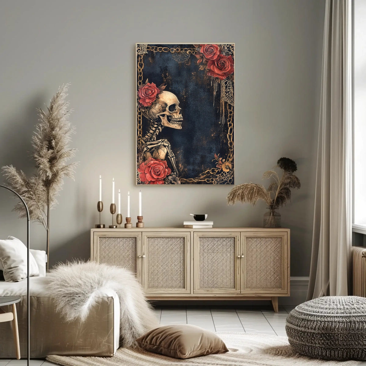 Gothic Skeleton Roses Artistic Poster