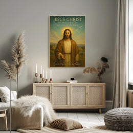 Jesus Christ Serenity in Pastoral Landscape Religious Poster