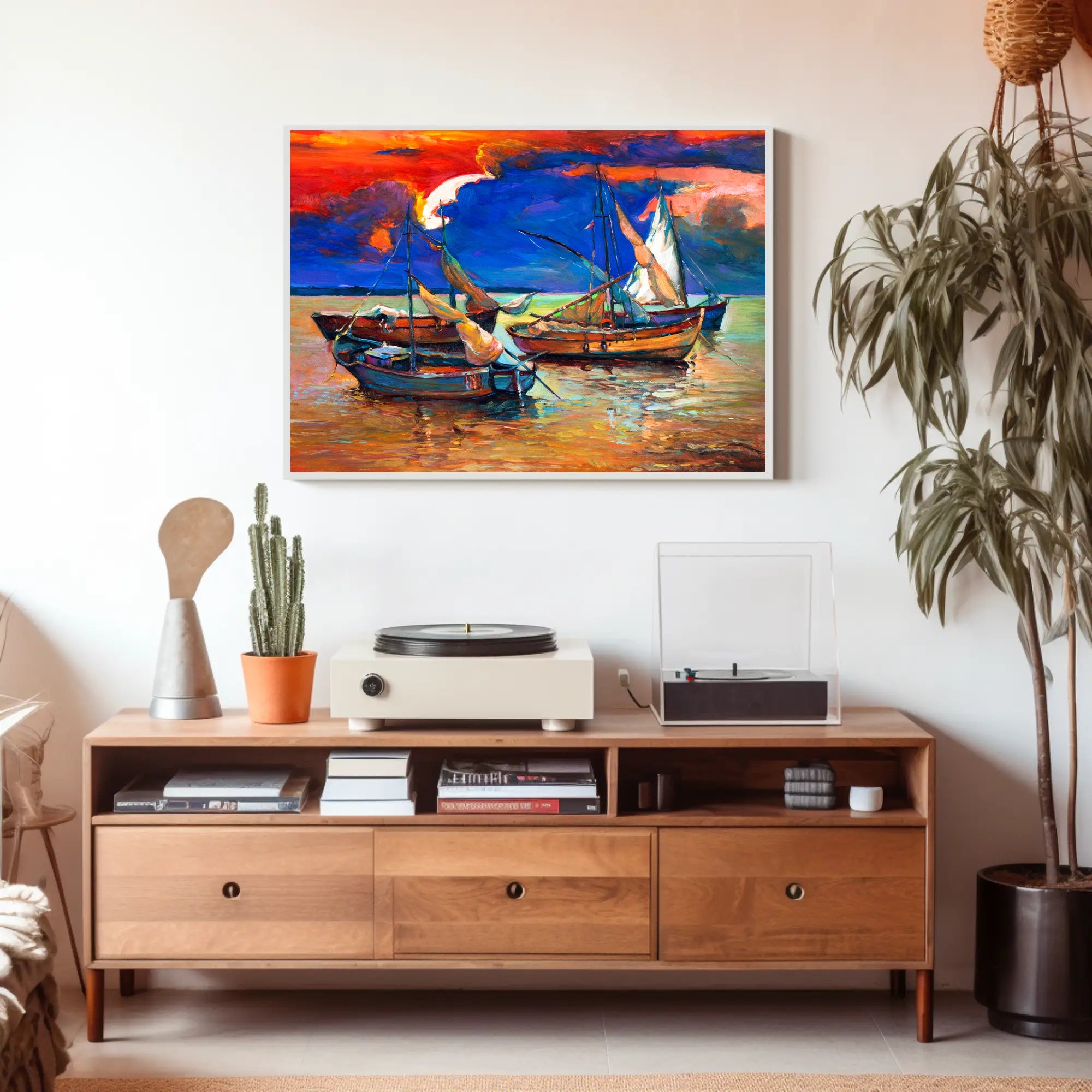 Vibrant Sunset Over Sailboats Poster